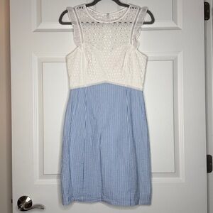 Lilly Pulitzer Maya Shift Dress Blue Seersucker Lace Women’s 4